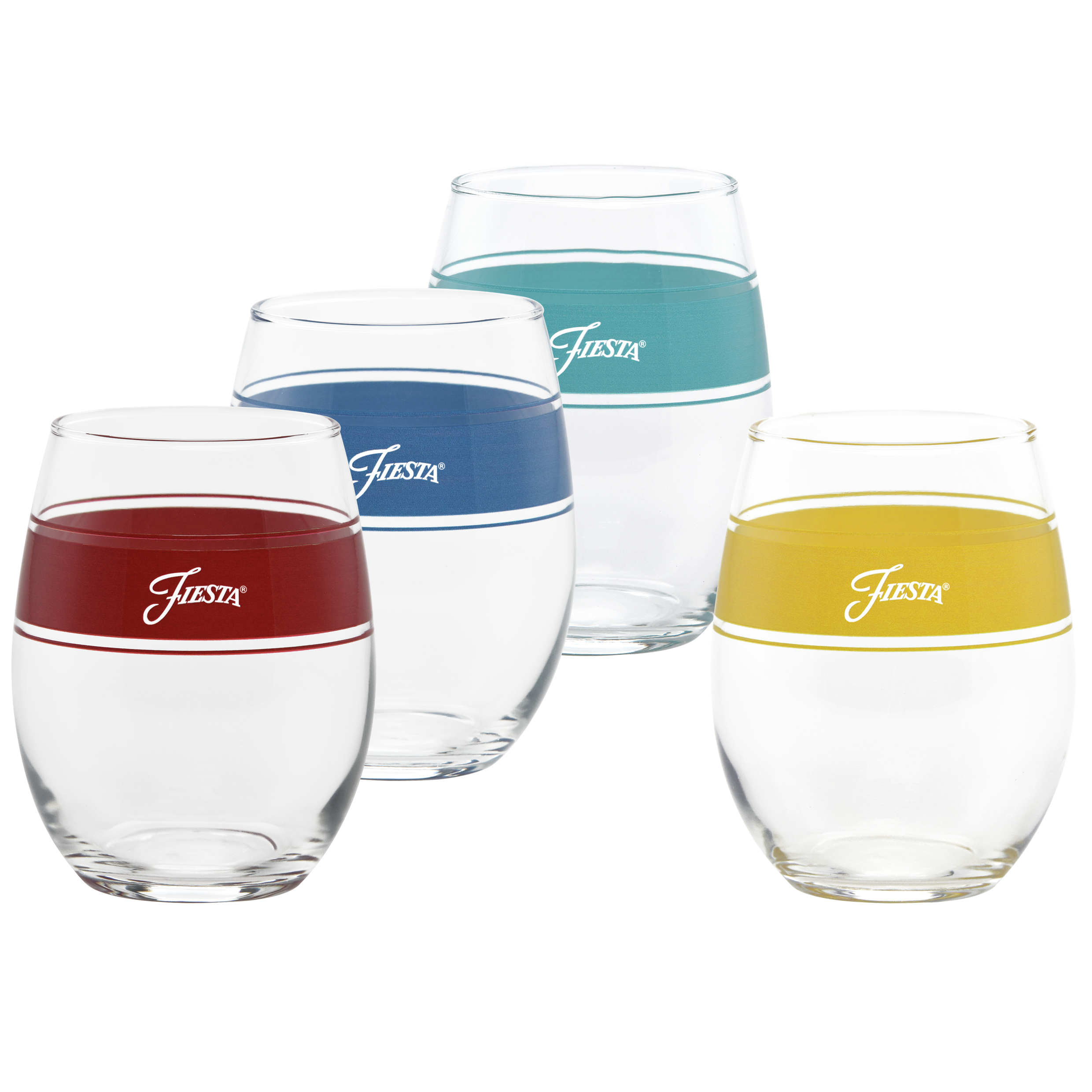 Fiesta Vibrant 15 oz. Frame Stemless Wine Glass Mixed Color – Set of 4