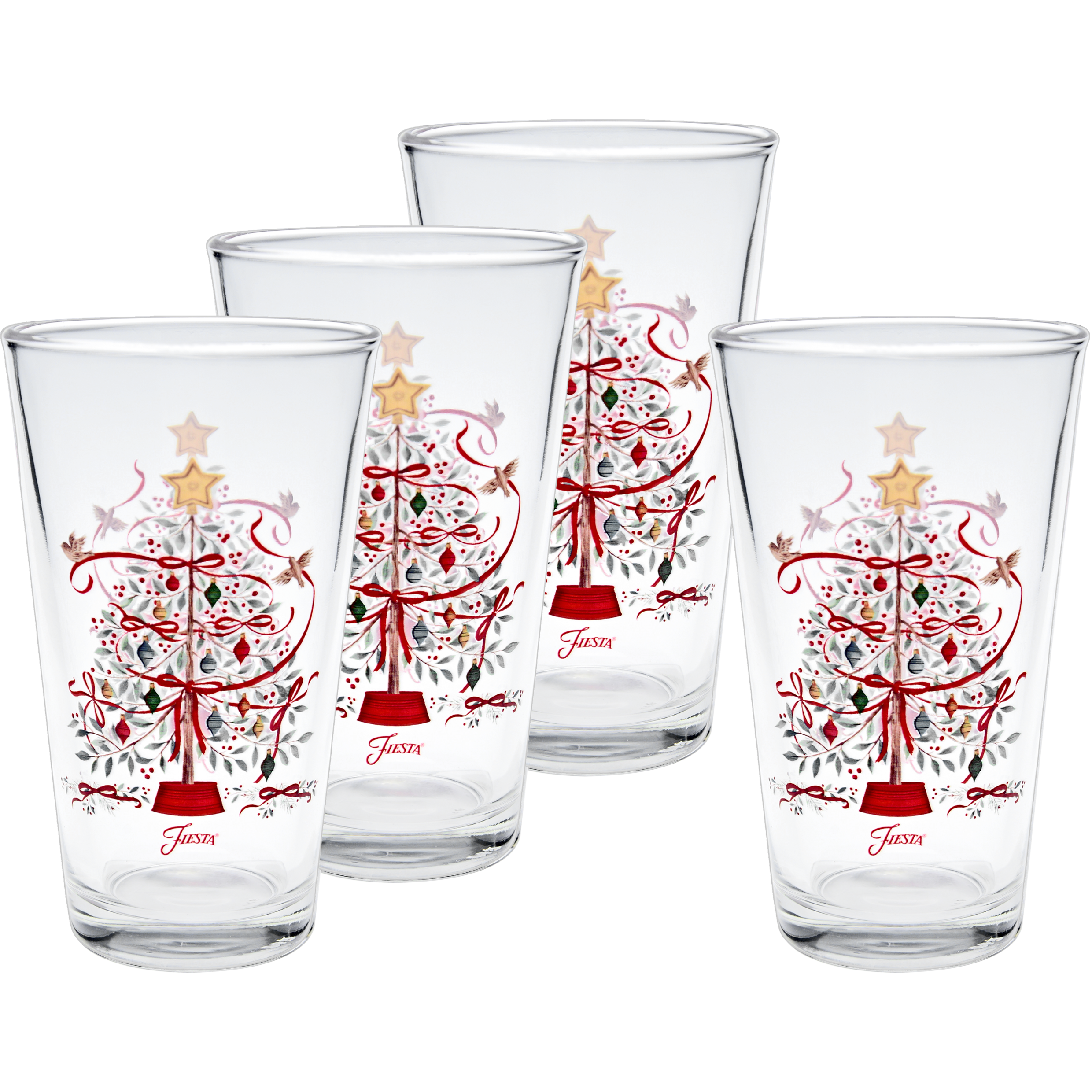 Fiesta Holly Berry Christmas Tree 16 oz. Cooler Glass - Set of 4