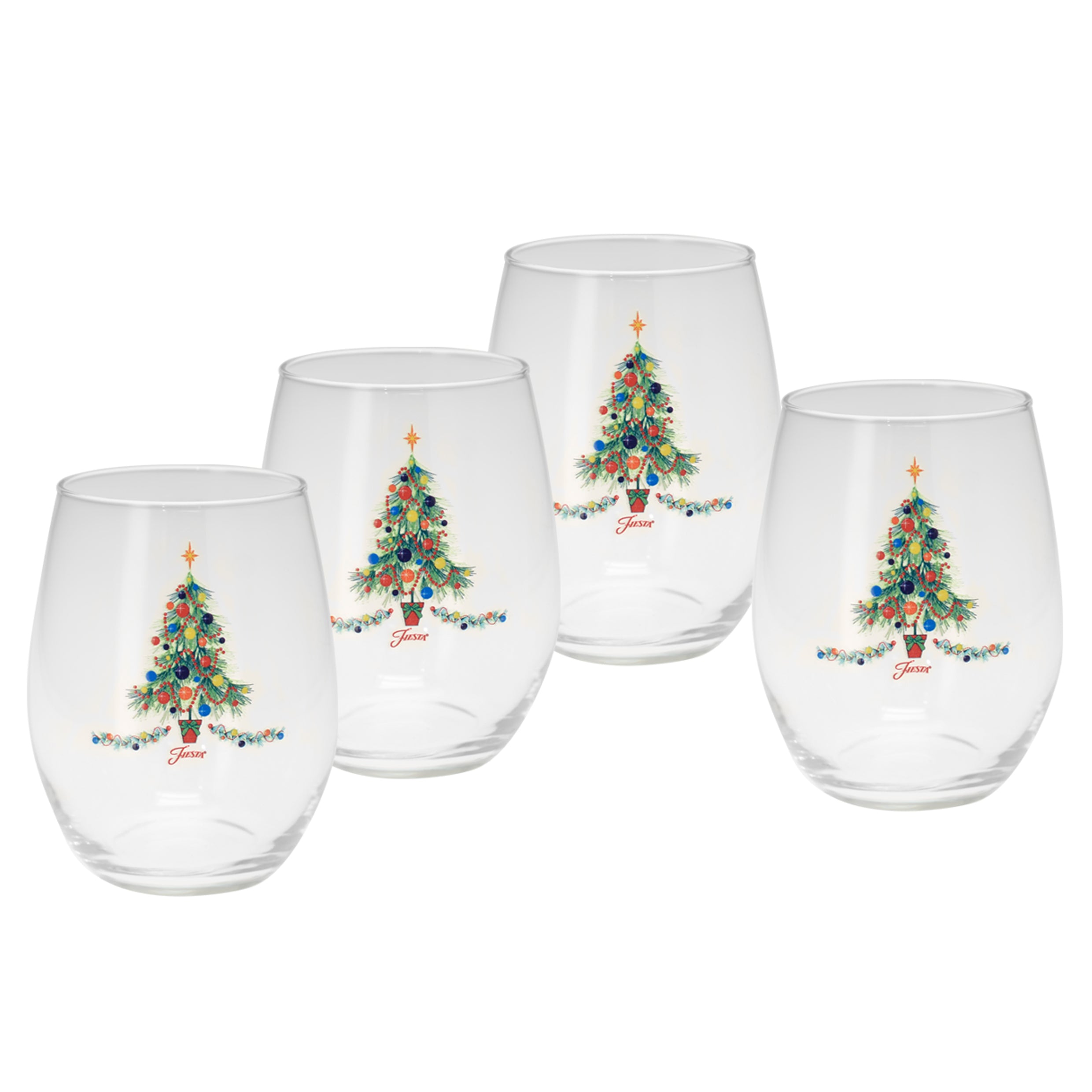 Fiesta 15 oz. Fiesta® Christmas Tree Stemless Wine – Set of 4