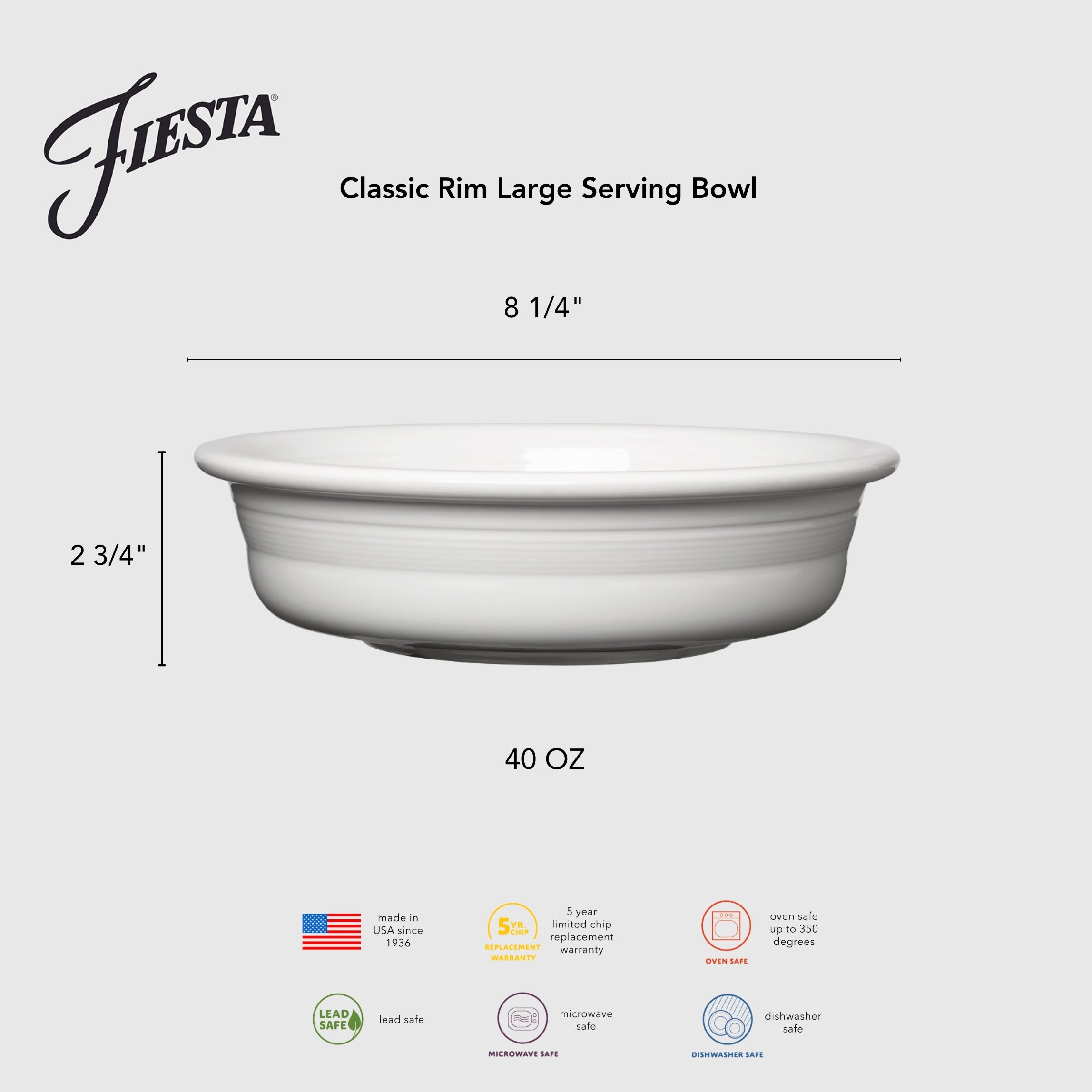 Fiesta Lavender Classic Rim 8 1/4 Inch Large Serving Bowl 40 OZ - Image 2