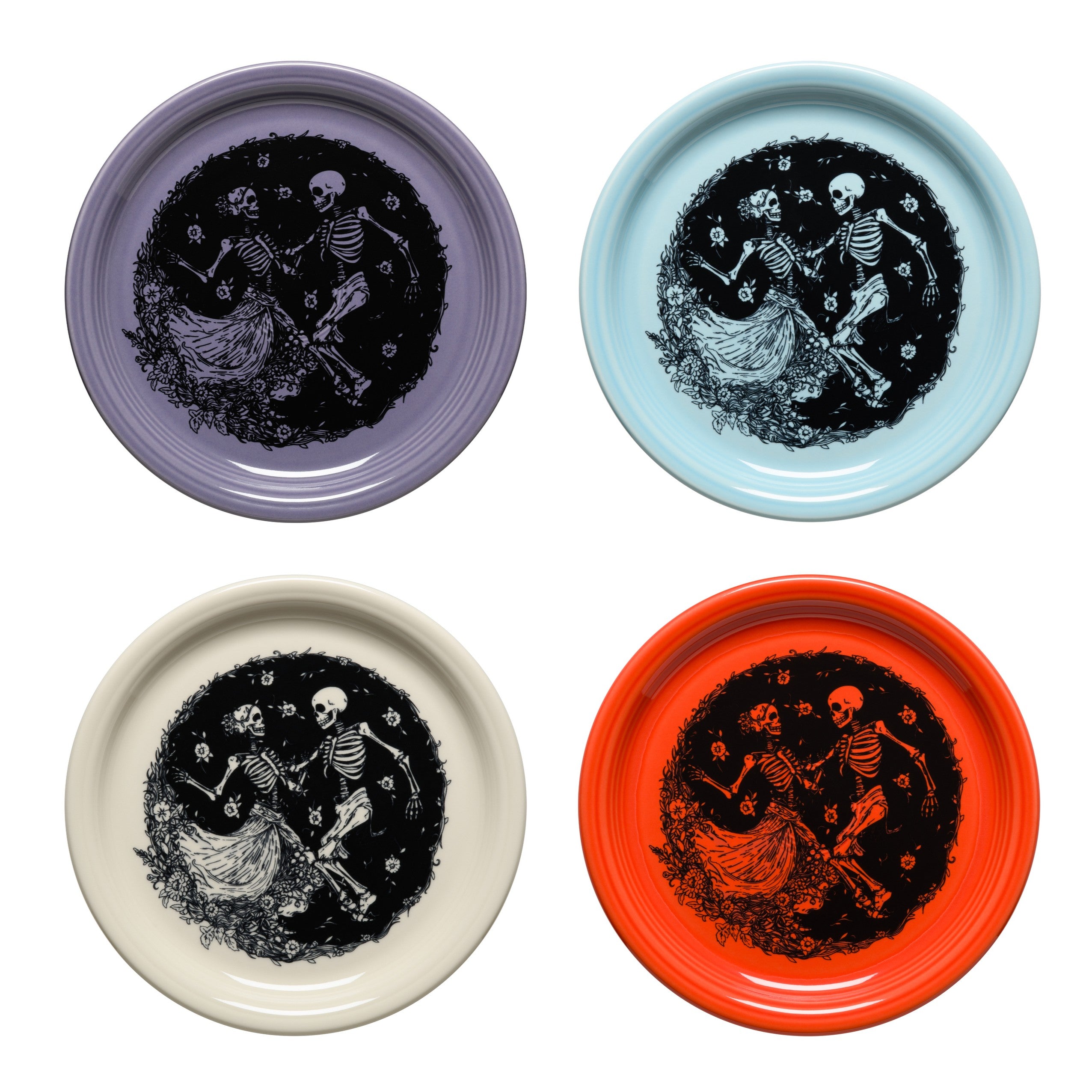 Fiesta Skeleton Duet Mixed Colors Set of 4 Bistro Coupe 9 Inch Luncheon Plate