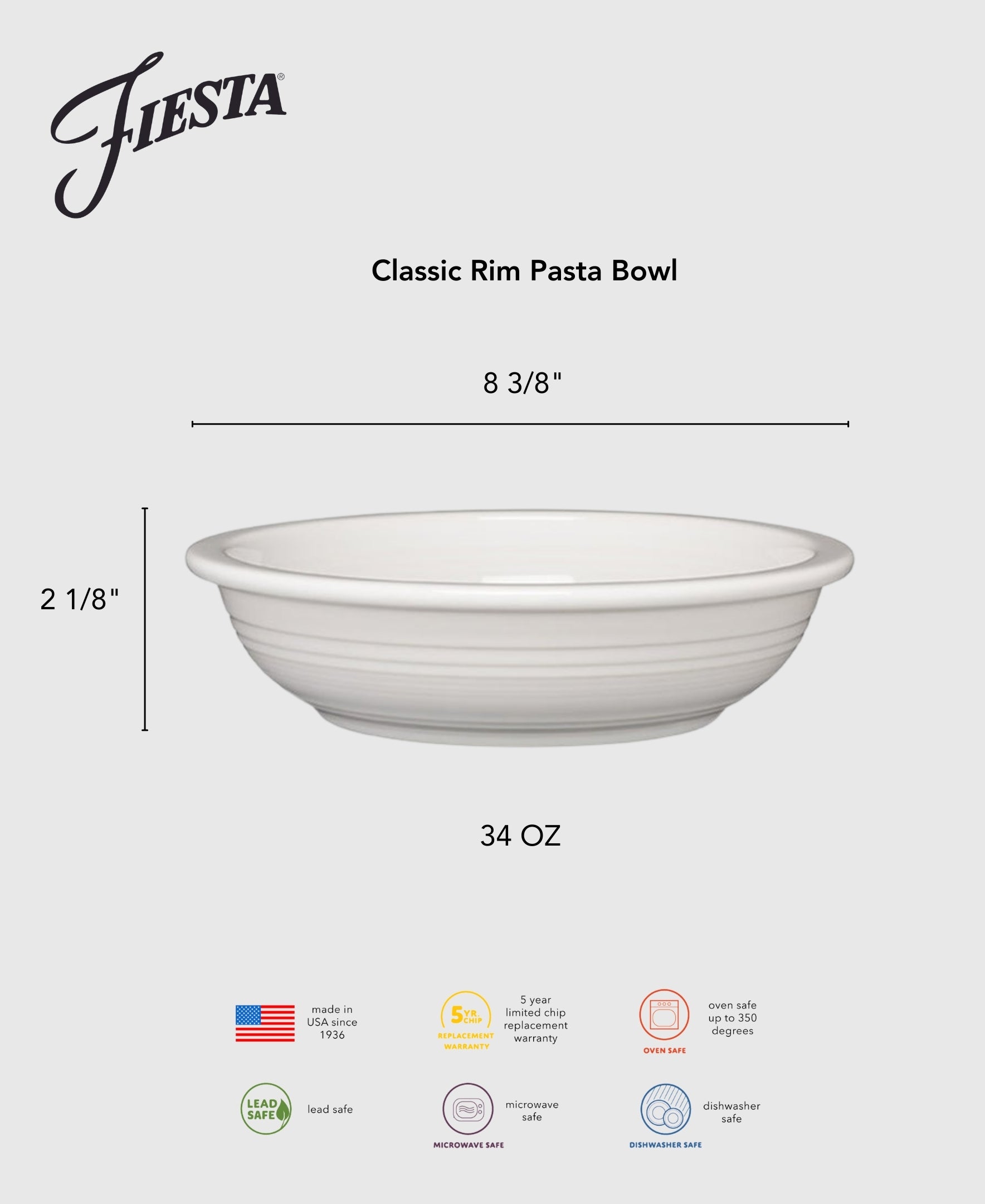 Fiesta Lavender Classic Rim 8 3/8 Inch Pasta Bowl 34 OZ - Image 3