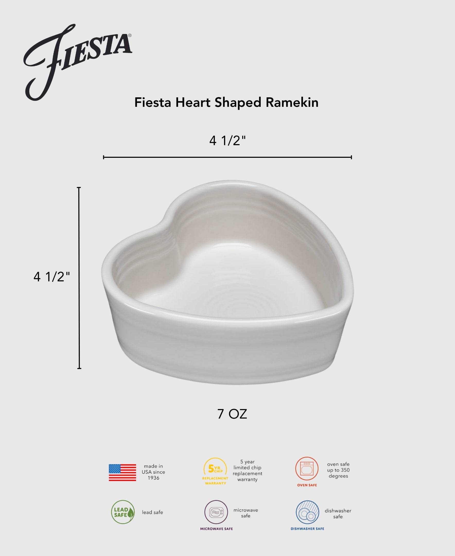 Fiesta Retired Fiesta 7 OZ Heart Shaped Ramekin 4 1/2 Inch - Image 2