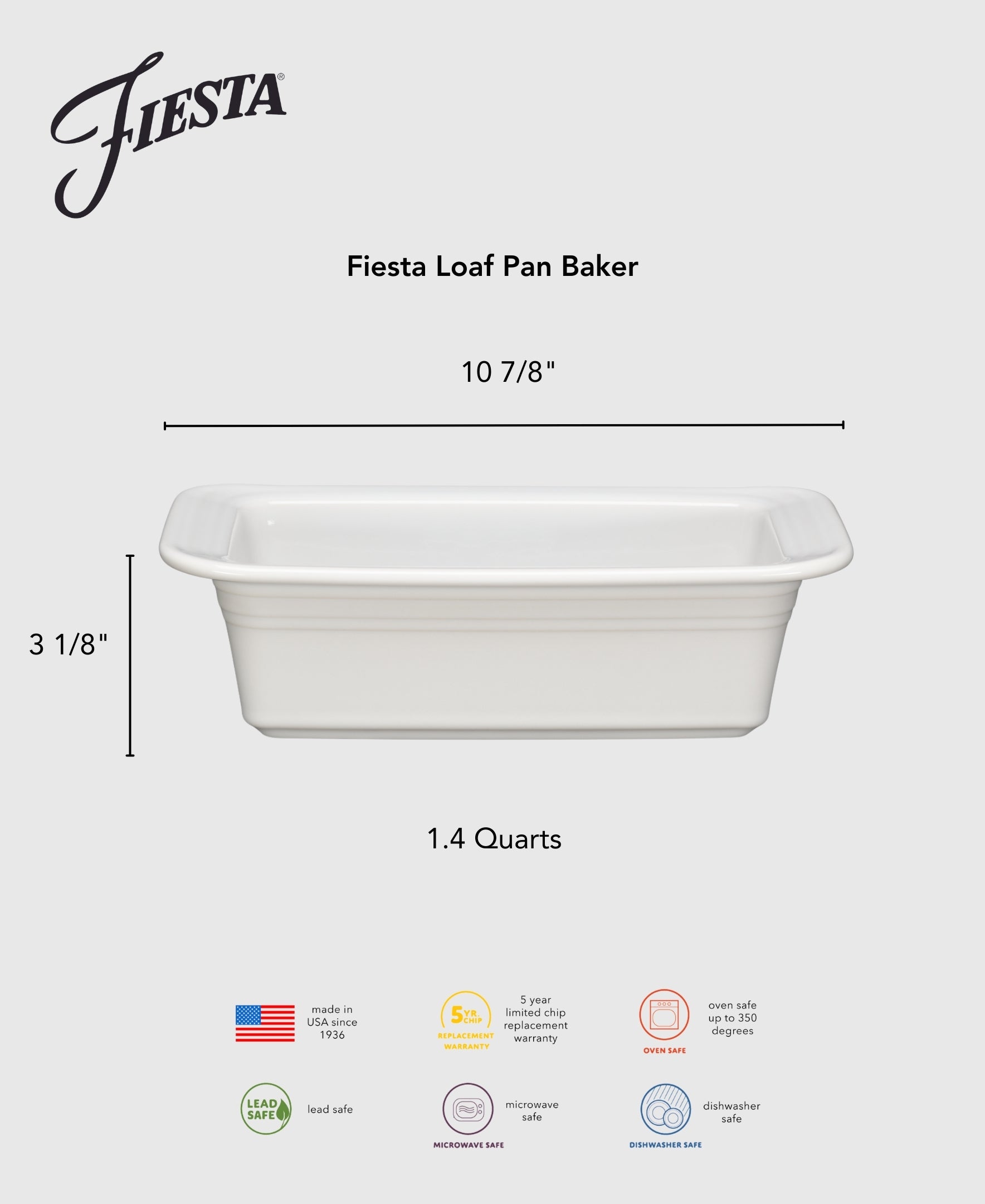 Fiesta Fiesta 10 3/4 Inch x 5 3/4 Inch Loaf Pan Baker 1.4 Quarts - Image 2